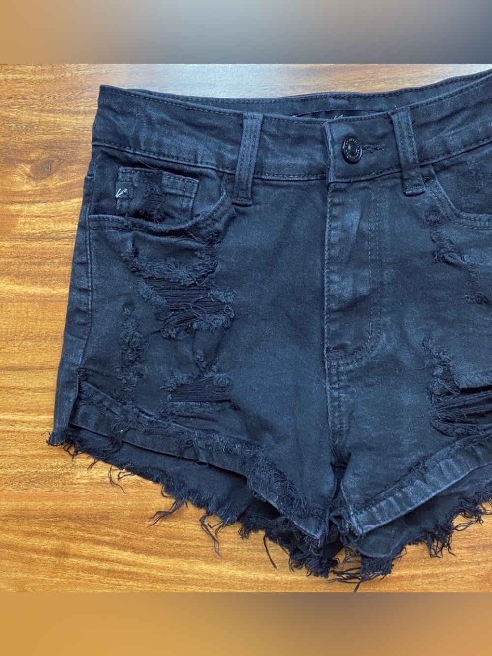 KanCan Womens Faded Black Midrise Distressed Cotton Denim Shorts Size 3 Casual - Picture 3 of 15
